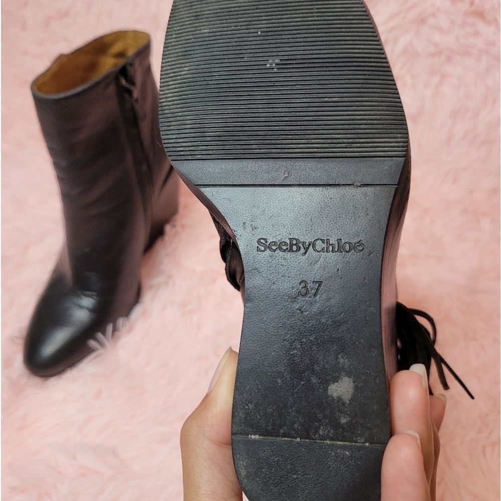 Host PICK 🎆 See by Chloe  Black Wedge Ankle Boots with Fringe - Picture 16 of 16